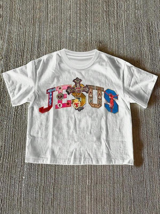 Vintage Jesus Print T-Shirt, For Men/Women - Unisex Style, 100% Cotton, Menswear Tops Streetwear Tshirt graphic  tees