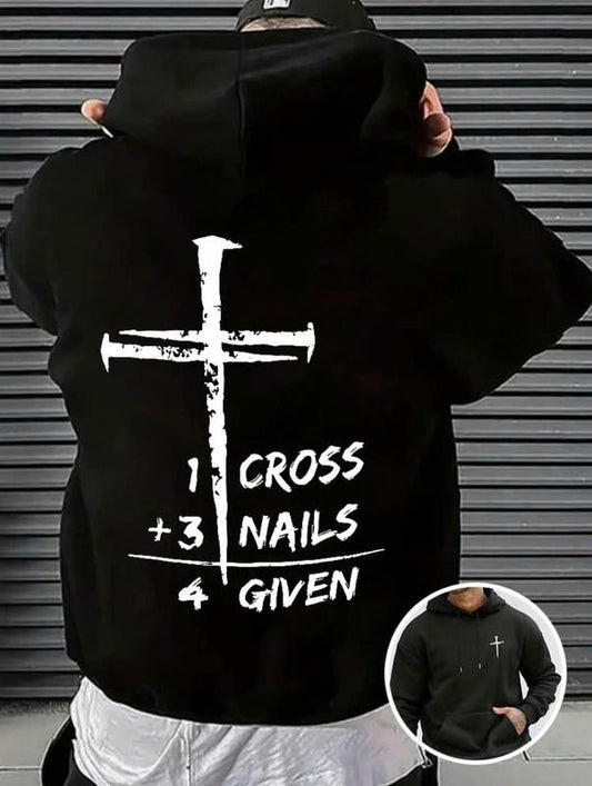 1 Cross 3 Nails 4 Given 2 Sided Hoodie/Sweatshirt(No Hood)/T-Shirt, For Men/Women - Unisex Style, 100% Cotton, Pullover unisex hoodie