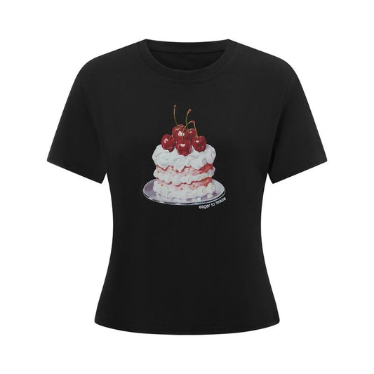 Women Graphic Baby Tees Vintage Cute Short Sleeve Cherry Cake Fruit Print Crew Neck Cropped T-Shirts Summer Aesthetic Casual Slim Fit Tops Streetwear