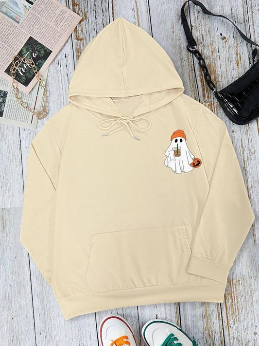 Women's   Cartoon Ghost & Pumpkin Print Drawstring Pocket Hoodie, Casual Long Sleeve Hooded Sweatshirt for Fall & Winter, Women's Clothes for Daily Wear