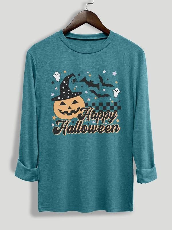 Women's  Letter Print Round Neck Tee, Casual Long Sleeve Crew Neck T-shirt for Daily Wear, Women Clothing for All Seasons