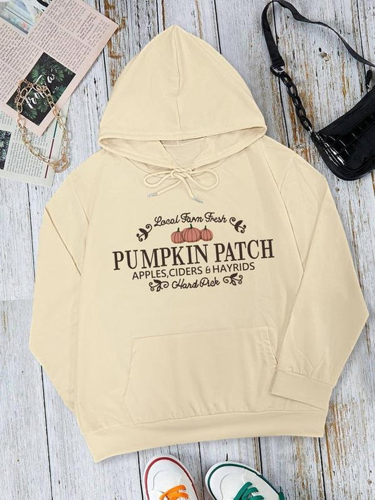 Women's  Pumpkin & Letter Print Drawstring Pocket Hoodie, Casual Long Sleeve Hooded Sweatshirt for Fall & Winter, Women's Clothes for Daily Wear