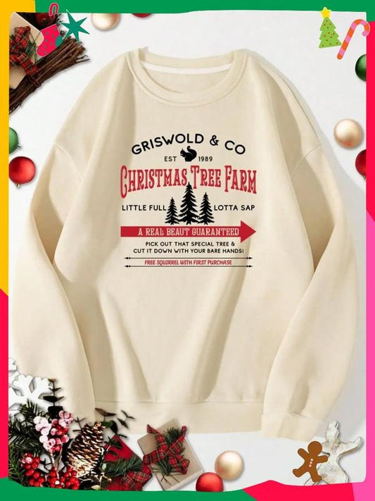 Women's Cartoon Letter Graphic Print Crewneck Christmas Sweatshirt, 2023 Trendy Casual Fashion Drop Shoulder Long Sleeve Pullover for Daily Wear, Ladies Fall & Winter Clothes, When Is Black Friday Early Deals, Perfect For Teens Girls, College Student