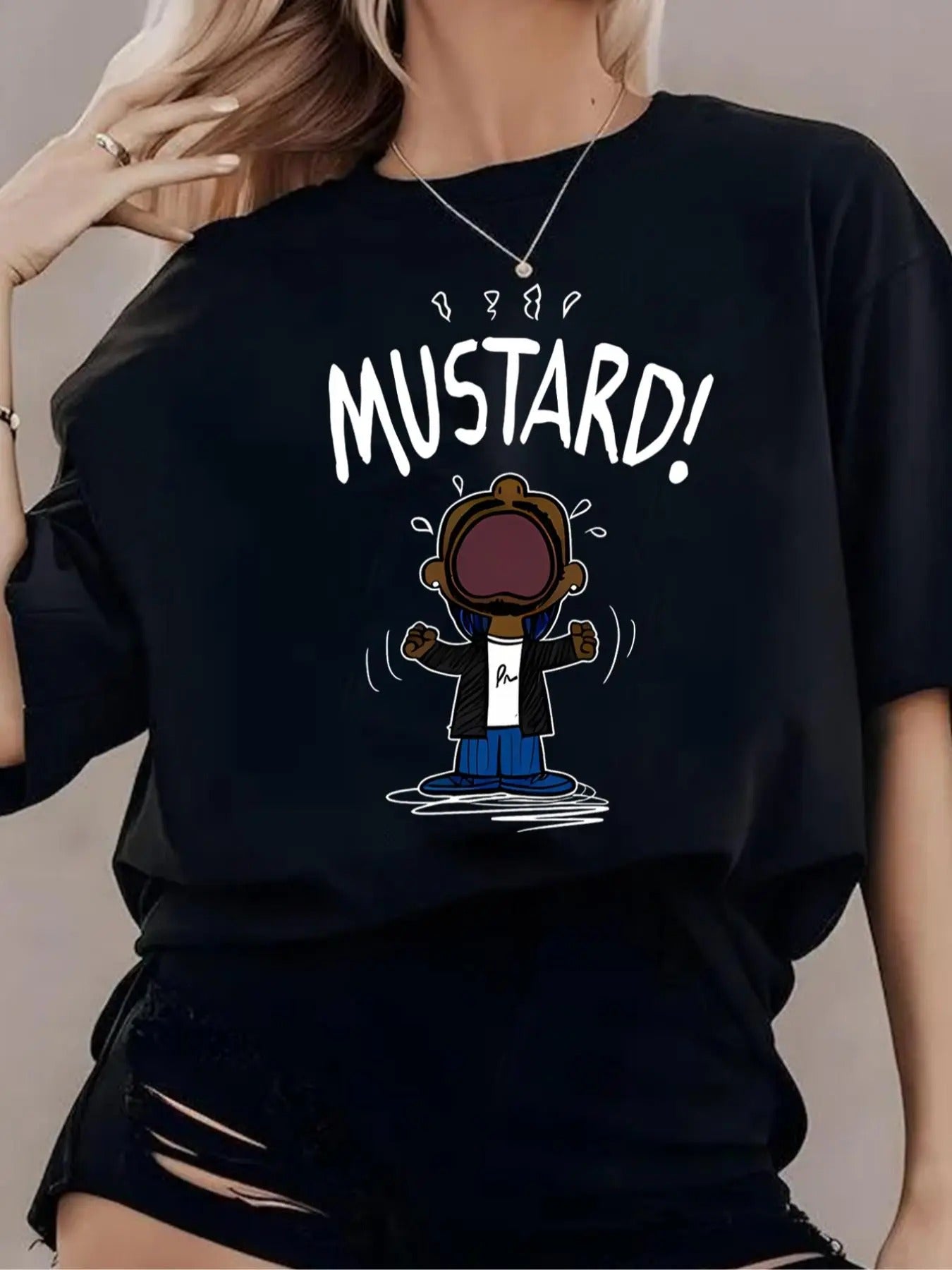 Women's Cartoon Pattern Tee, Casual Letter Print Short Sleeve T-shirt for Daily Wear, Ladies Summer Tops