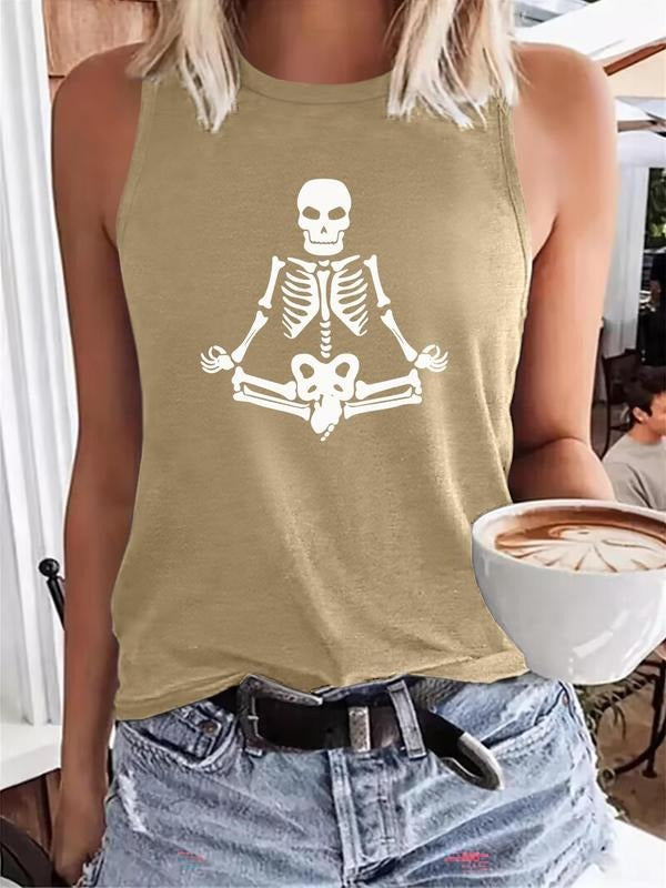 Women's Cartoon Skeleton Print Tank Top, Casual Sleeveless Top for Summer, Ladies Clothes for Daily Wear, Socks
