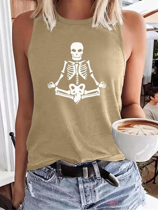 Women's Cartoon Skeleton Print Tank Top, Casual Sleeveless Top for Summer, Ladies Clothes for Daily Wear, Socks