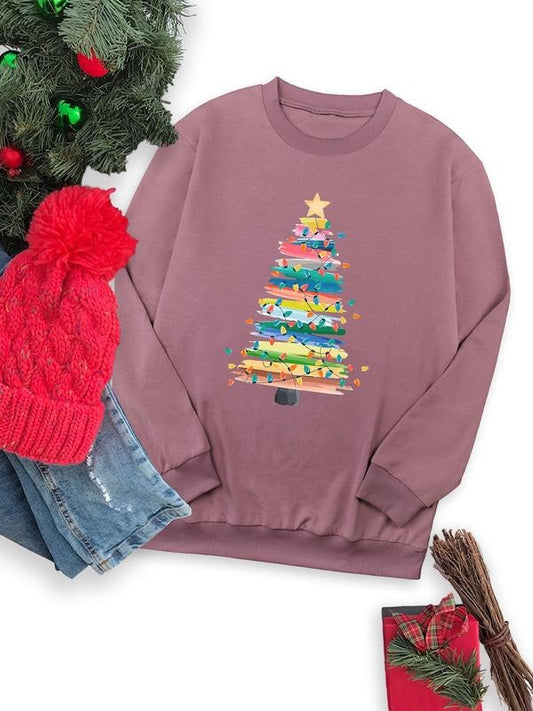 Women's Christmas Tree Print Crew Neck Sweatshirt, Casual Long Sleeve Pullover for Fall & Winter, Women's Clothes for Daily Wearstyle{n002}2