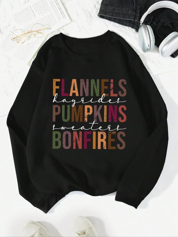 Women's Colorblock Letter Print Round Neck Sweatshirt, Casual Long Sleeve Crew Neck Pullover For Fall & Winter, Women's Clothes For Daily Wear