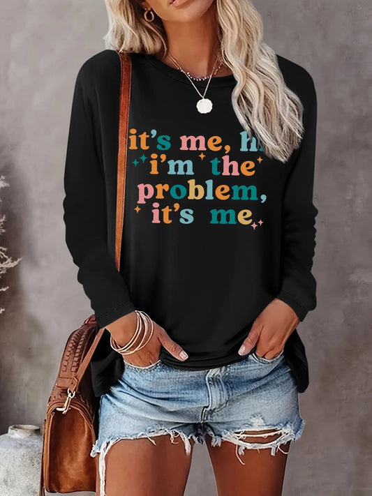 Women's Colorful Letter Print Round Neck Tee, Fashion Casual Crew Neck T-Shirt for Daily Holiday Vacation Outdoor Wear, Women Tops for Fall & Winter