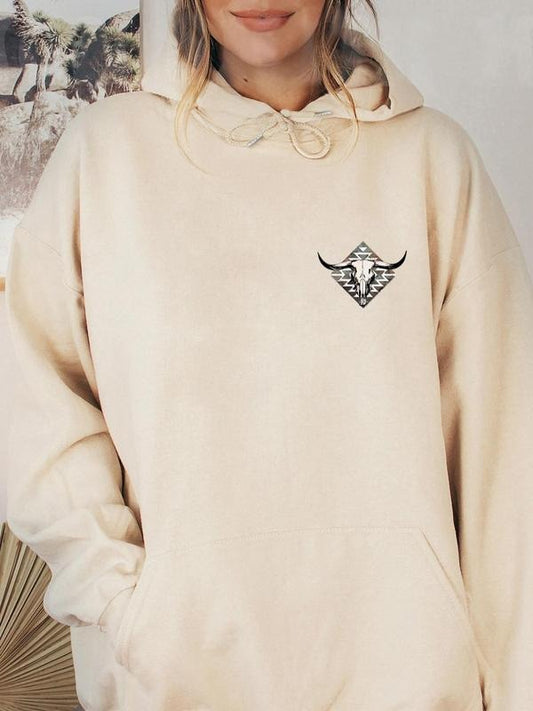 Women's Country Cattle Head Graphic Drop Shoulder Graphic Hoodie, Fashion Casual Drawstring Pocket Hooded Sweatshirt for Daily Holiday Outdoor Streetwear, Women Western Clothing for Spring & Fall Sweatshirt, Hoodie, Comfort Colors