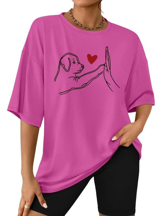 Women's Dog Print Tee & Skinny Shorts Two-Piece Set, Casual Fashion Cozy Round Neck Short Sleeve T-Shirt & Shorts for Daily Outdoor Wear, Ladies Clothes for All Seasons