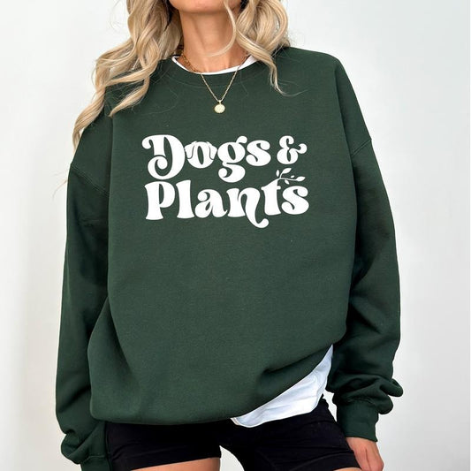 Women's Dogs and Plants Sweatshirt, Funny Plant Lady Tops, Dog Mom Crewneck, Plant Mama Sweater, Dog Lover Gift Ideas, Soft Cotton Pullover Womenswear