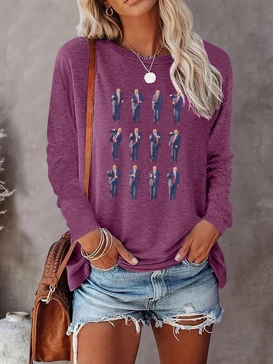 Women's Figure Print Round Neck Tee, Fashion Casual Crew Neck T-shirt for Daily Holiday Vacation Outdoor Wear, Ladies Clothes for All Seasons