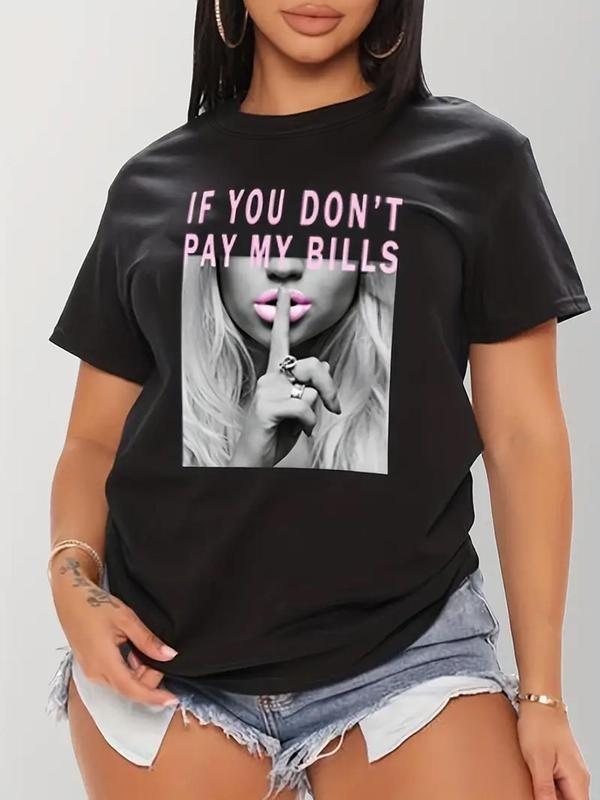 Women's Figure Print Round Neck Tee, Streetwear Short Sleeve Crew Neck T-Shirt, Casual Top for Women
