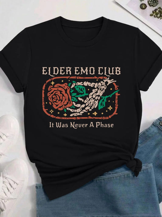 Women's Floral & Letter Print Round Neck Graphic Tee, Vintage Trendy Casual Short Sleeve T-shirt for Daily Wear, Ladies Summer Outfit
