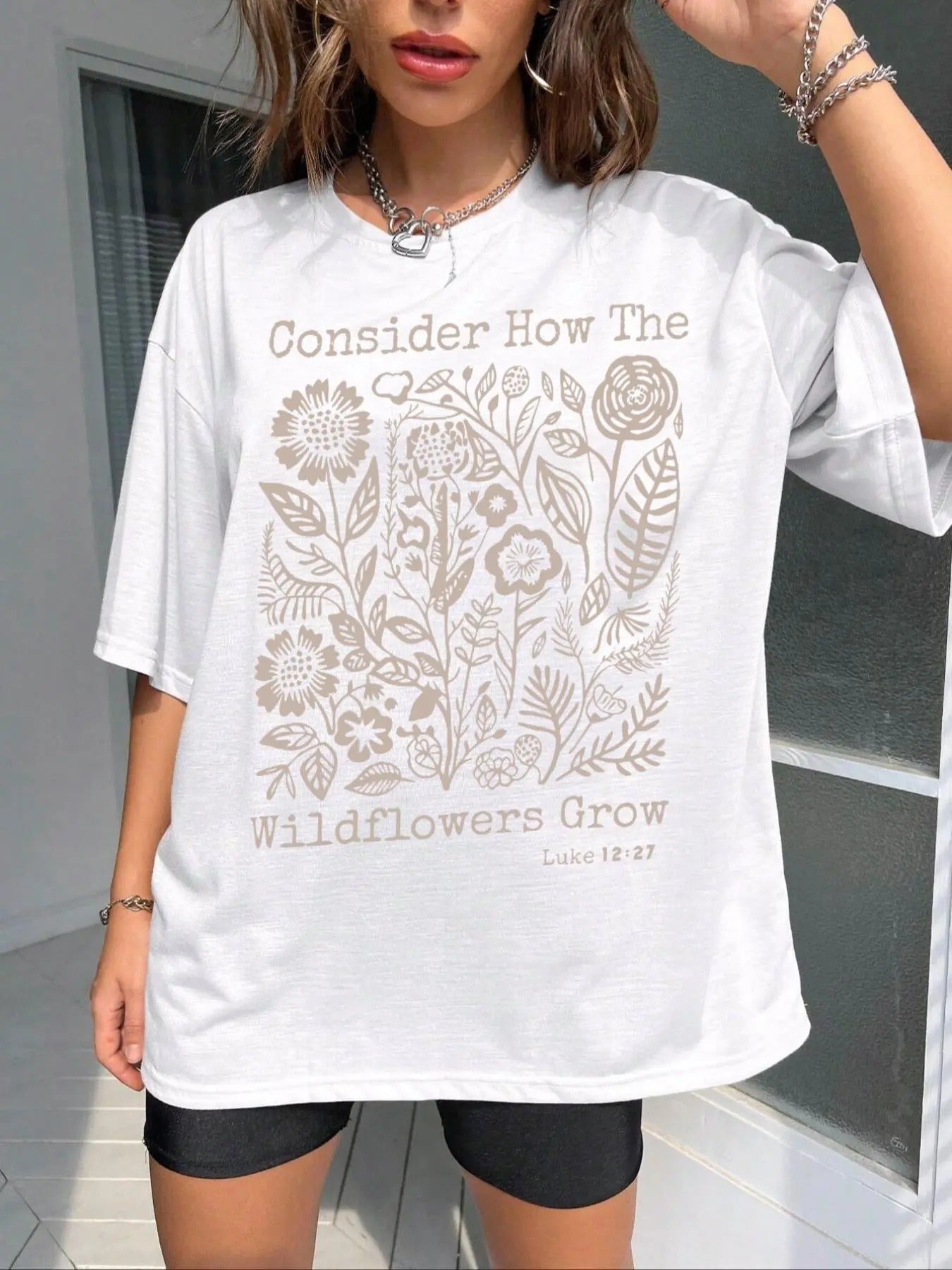 Women's Floral & Letter Print Round Neck Tee, Trendy Casual Crew Neck T-shirt for Daily Wear, Ladies Summer Clothes