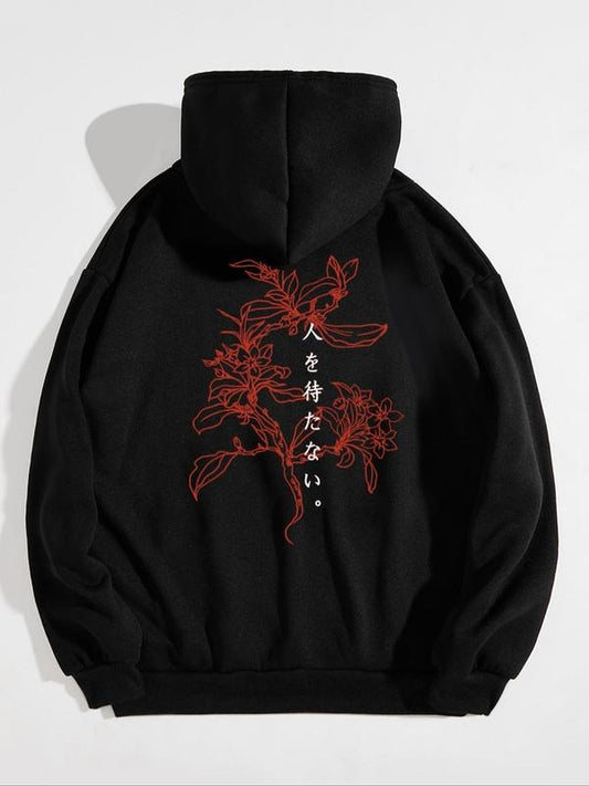 Women's Floral Print Drop Shoulder Hoodie, Casual Drawstring Pocket Hooded Sweatshirt for Fall & Winter, Women's Clothes for Daily Wear