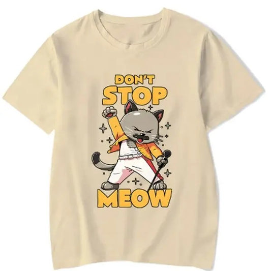 Women's Funny Graphic T-shirt DON'T STOP MEOW Printing Singing Cat Short Sleeves Hip Hop Street Style Cute Cool Girl Shirts - Womenswear, Underwear