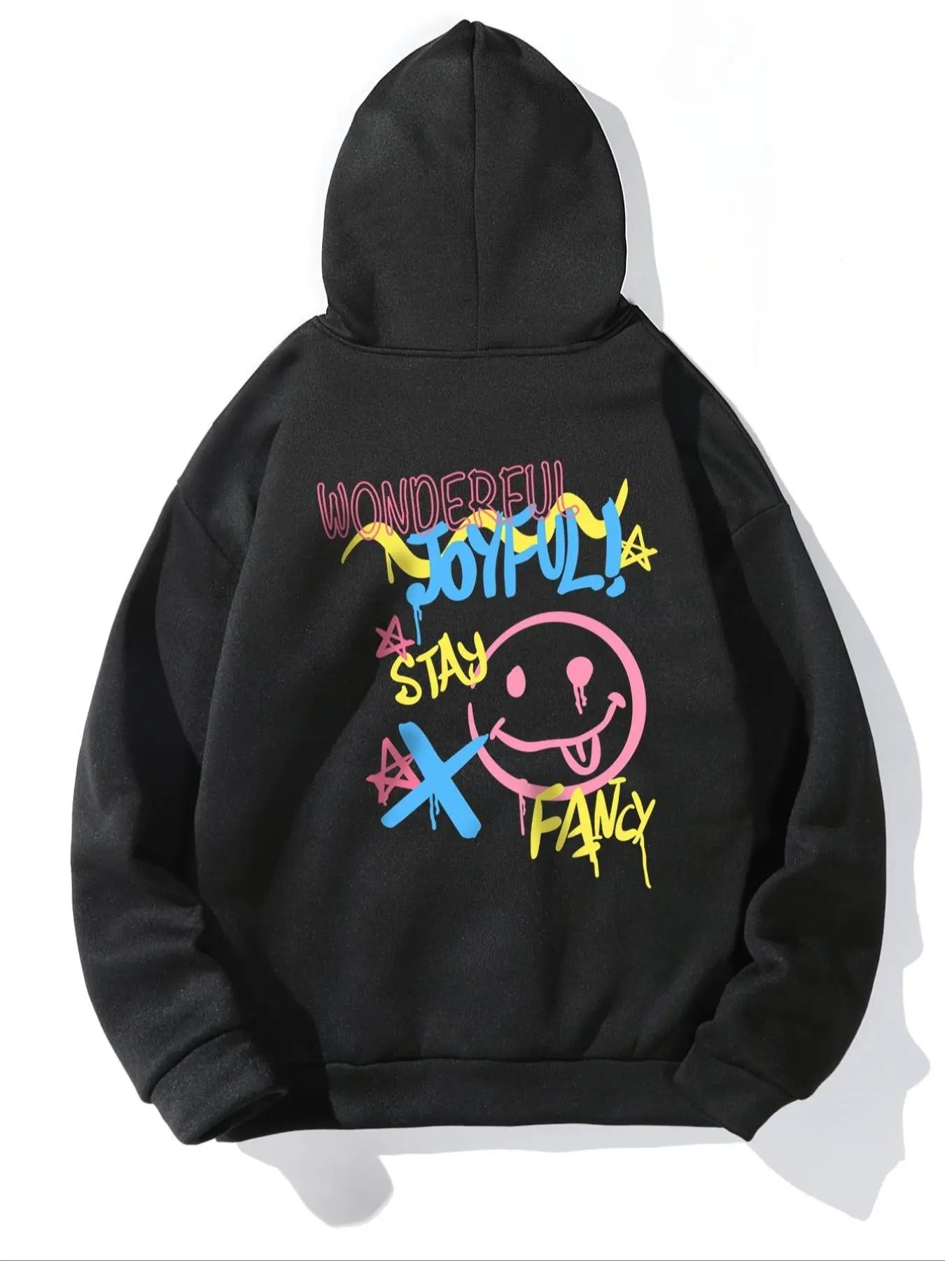 Women's Geometric Expression & Letter Print Drop Shoulder Hoodie, Fashion Casual Drawstring Pocket Hooded Sweatshirt for Daily Holiday Outdoor Wear, Women Clothes for Spring & Fall