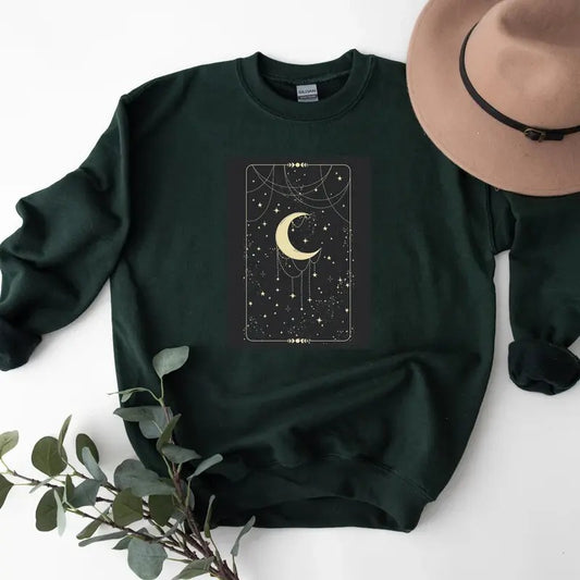 Women's Golden Crescent Moon Celestial Tarot Card Sweatshirt, Tarot Card Hoodie, Celestial Shirt, Mystical Women's Sweatshirt, Mystical Sweater