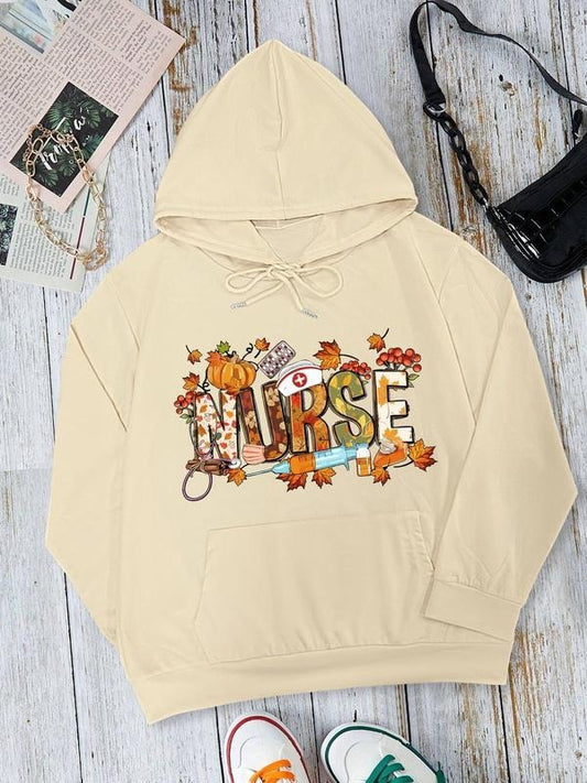 Women's Halloween Letter Print Drop Shoulder Hoodie, Fashion Casual Drawstring Pocket Hooded Sweatshirt for Daily Holiday Outdoor Wear, Ladies  Clothing for Fall & Winter