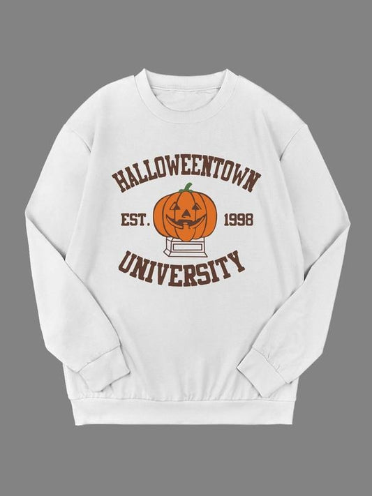 Women's Halloween Themed Pumpkin Print Drop Shoulder Sweatshirt, Casual Long Sleeve Round Neck Pullover for Fall & Winter, Ladies Clothes for Daily Wear