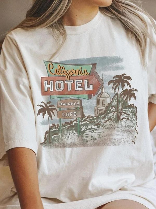 Women's Landscape Print Round Neck Graphic Tee, Vintage Trendy Casual Letter Graphic Drop Shoulder Short Sleeve T-shirt For Daily Wear, Ladies All Seasons Outfit