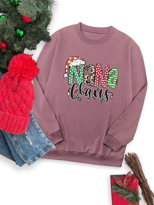 Women's Letter & Christmas Print Round Neck Pullover, Casual Long Sleeve Crew Neck Sweatshirt for Fall & Winter, Women's Clothes for Daily Wear