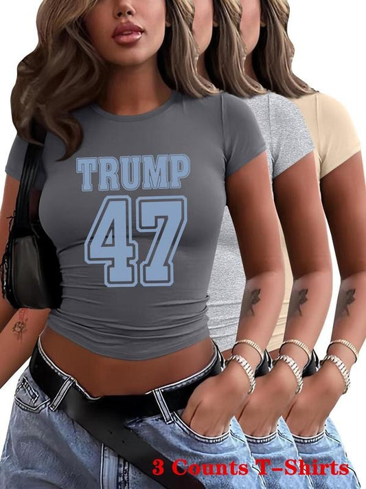 Women's Letter & Figure Print Round Neck Tee, Casual Short Sleeve Crew Neck T-shirt for Daily Wear, Ladies Clothes for All Seasons, Top