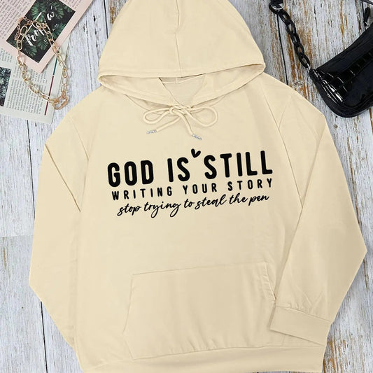 Women's Letter & Heart Print Drop Shoulder Hoodie, Fashion Casual Drawstring Pocket Hooded Sweatshirt for Daily Holiday Outdoor Wear, Women Clothing for Fall & Winterstyle{n002}2