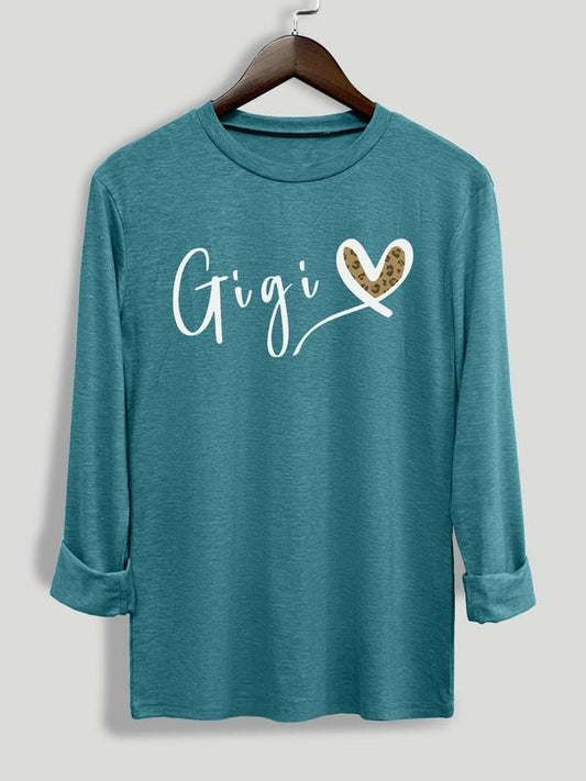 Women's Letter & Heart Print Round Neck Tee, Casual Long Sleeve Crew Neck T-shirt for Fall & Winter, Ladies  Clothes for Daily Wear
