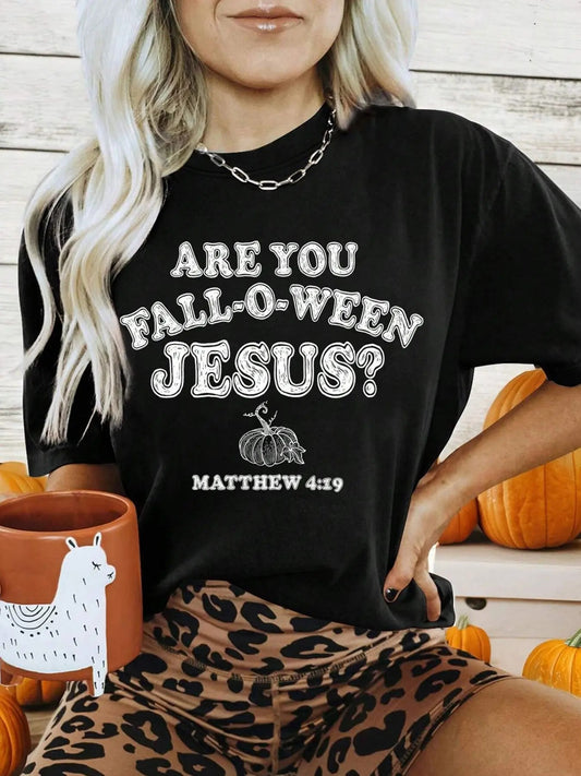 Women's Letter & Pumpkin Print Round Neck Graphic Tee, Vintage Trendy Casual T-shirt for Daily Wear, Ladies Summer Outfit