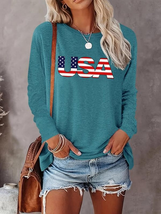 Women's Letter  Print Round Neck Tee, Casual Long Sleeve Crew Neck T-shirt for Fall & Winter, Women's Top for Daily Wear