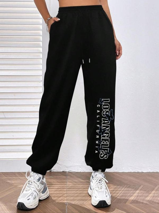 Women's Letter Print Drawstring Waist Sweatpants, Womenswear, Comfort Casual Pocket Jogger Pants Bottoms For Lady Daily Wear, Women's Trousers For Fall & Winter