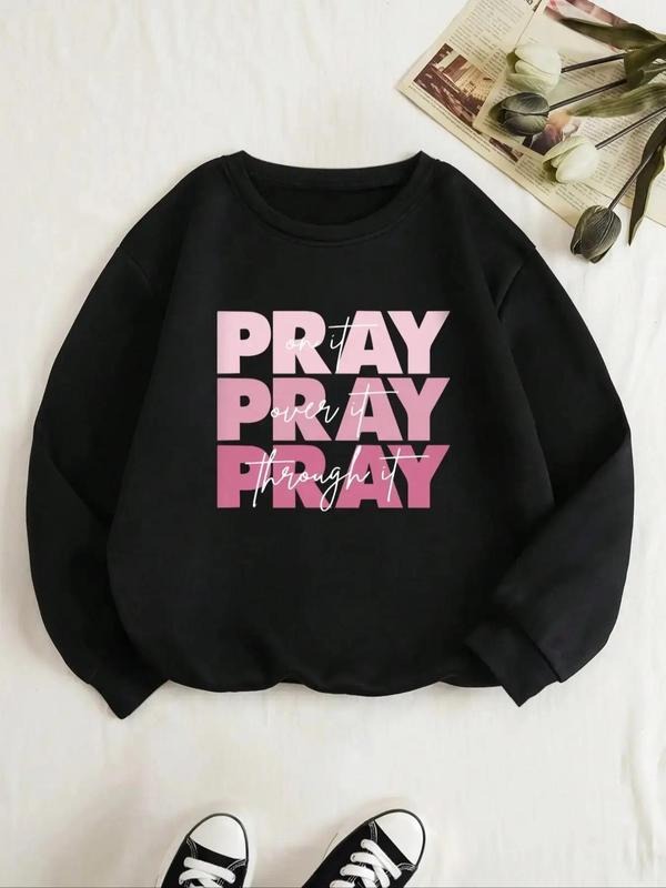 Women's Letter Print Drop Shoulder Sweatshirt, Casual Long-Sleeve Round Neck Pullover For Fall & Winter, Women's Clothes For Daily Wear