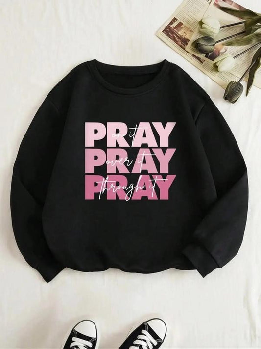 Women's Letter Print Drop Shoulder Sweatshirt, Casual Long-Sleeve Round Neck Pullover For Fall & Winter, Women's Clothes For Daily Wear
