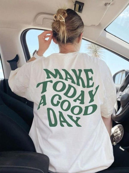 Women's Letter Print Drop Shoulder Tee, Casual Streetwear Half Sleeve Round Neck T-Shirt for Summer, Ladies Clothes for Daily Wear