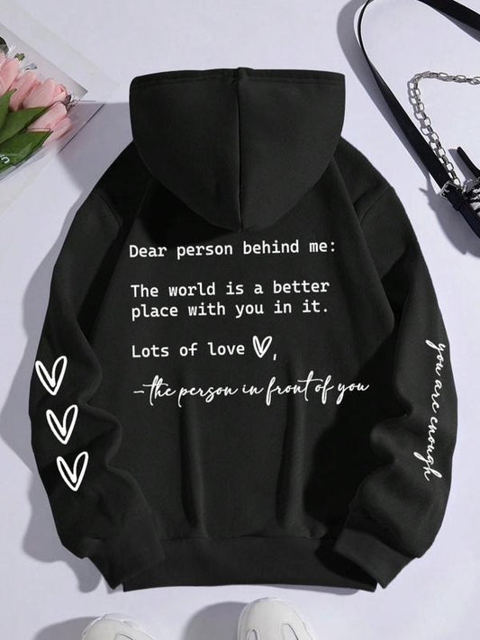 Women's Letter Print Pocket Drawstring Hoodie, Casual Long Sleeve Hooded Pullover For Fall & Winter, Women's Clothes, 2024 Trendy Ladies Going Out Clothes