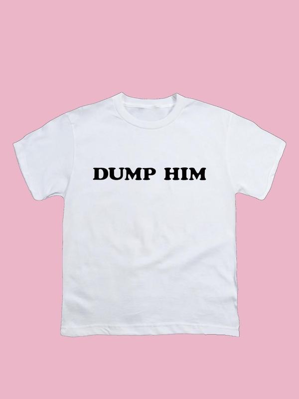 Women's Letter Print Round Neck Crop Tee, Vintage Trendy Casual Short Sleeve Crop T-shirt for Daily Wear, Ladies All Seasons Outfit