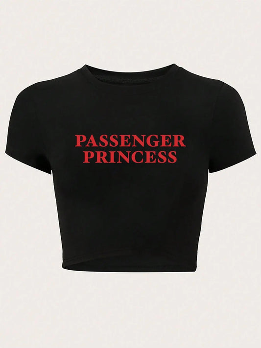 Women's Letter Print Round Neck Crop Tee, Vintage Trendy Casual Short Sleeve T-shirt for Daily Wear, Ladies All Seasons Outfit