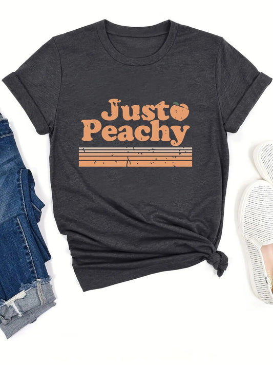 Women's Letter Print Round Neck Graphic Tee, Graphic Tees, Vintage Trendy Casual Short Sleeve T-shirt For Daily Wear, Ladies Summer Outfit
