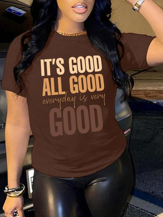 Women's Letter Print Round Neck Graphic Tee, Trendy Casual Short Sleeve T-shirt for Daily Wear, Ladies Summer Outfitstyle{n002}2