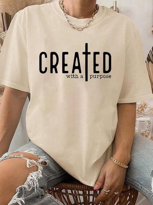Women's Letter Print Round Neck Graphic Tee, Vintage Trendy Casual Drop Shoulder Half Sleeve T-shirt For Daily Wear, Ladies All Seasons Outfit
