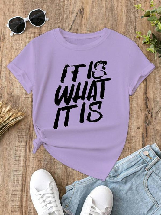 Women's Letter Print Round Neck Graphic Tee, Vintage Trendy Casual Short Sleeve T-shirt For Daily Wear, Ladies All-match Clothes For All Seasons