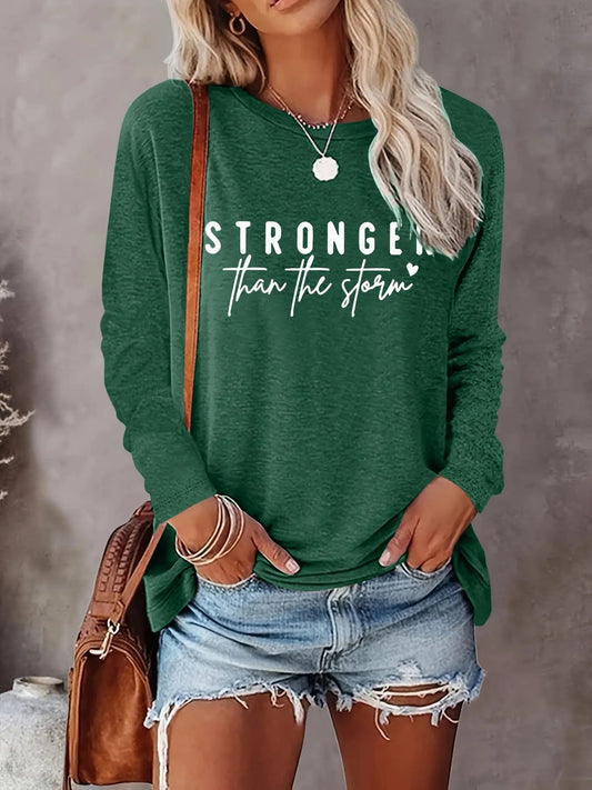 Women's Letter Print Round Neck Tee, Casual Basic Fashion Long Sleeve Top for Fall & Winter, Women's Clothing for Daily Wear