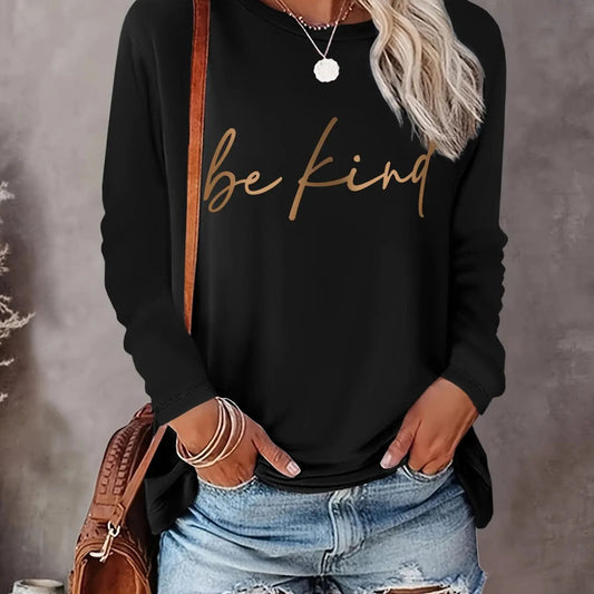 Women's Letter Print Round Neck Tee, Casual Long Sleeve Crew Neck T-shirt for Daily Wear, Ladies Clothes for All Seasonsstyle{n002}3
