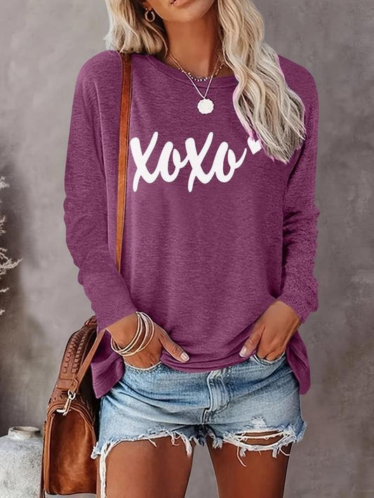Women's Letter Print Round Neck Tee, Casual Long Sleeve Crew Neck T-shirt for Fall & Winter, Women's Top for Daily Wearstyle{n002}18