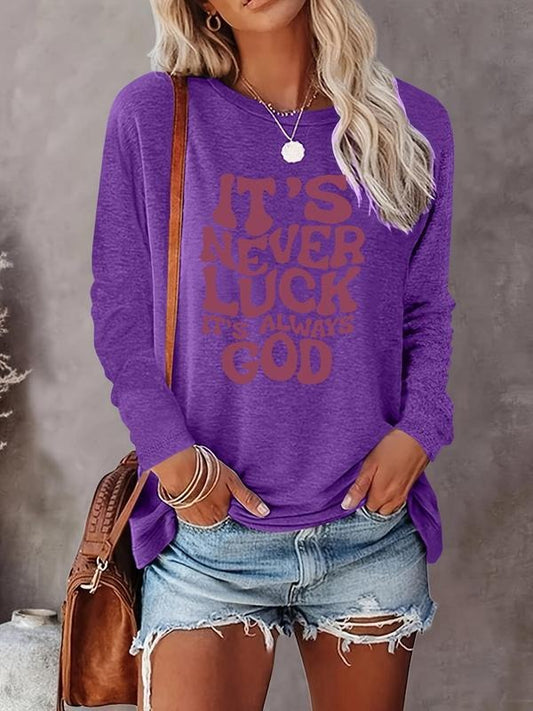Women's Letter Print Round Neck Tee, Casual Long Sleeve Crew Neck Top for Spring & Fall, Women's Top for Daily Wear