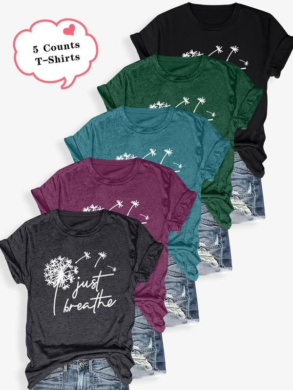 Women's Letter Print Round Neck Tee, Casual Short Sleeve Crew Neck T-shirt for Summer, Ladies Clothes for Daily Wear