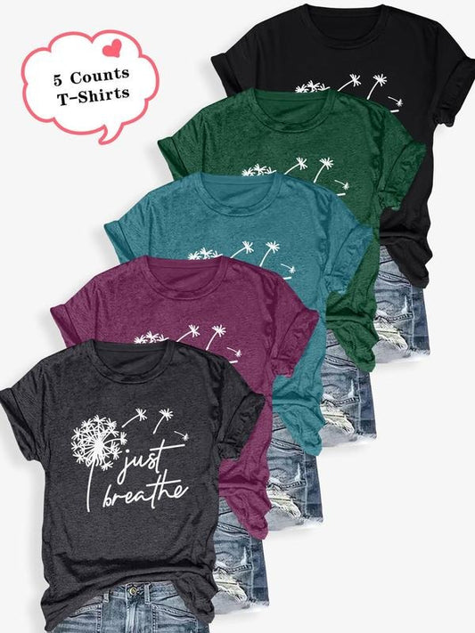 Women's Letter Print Round Neck Tee, Casual Short Sleeve Crew Neck T-shirt for Summer, Ladies Clothes for Daily Wear